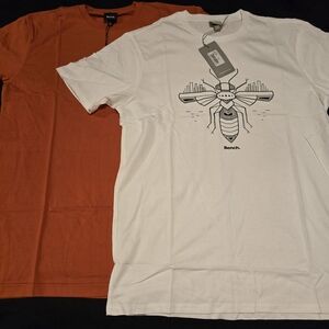 Bench Men's 2 Piece Bundle Short Sleeve Shirts NWT Orange‎ & White Size Medium